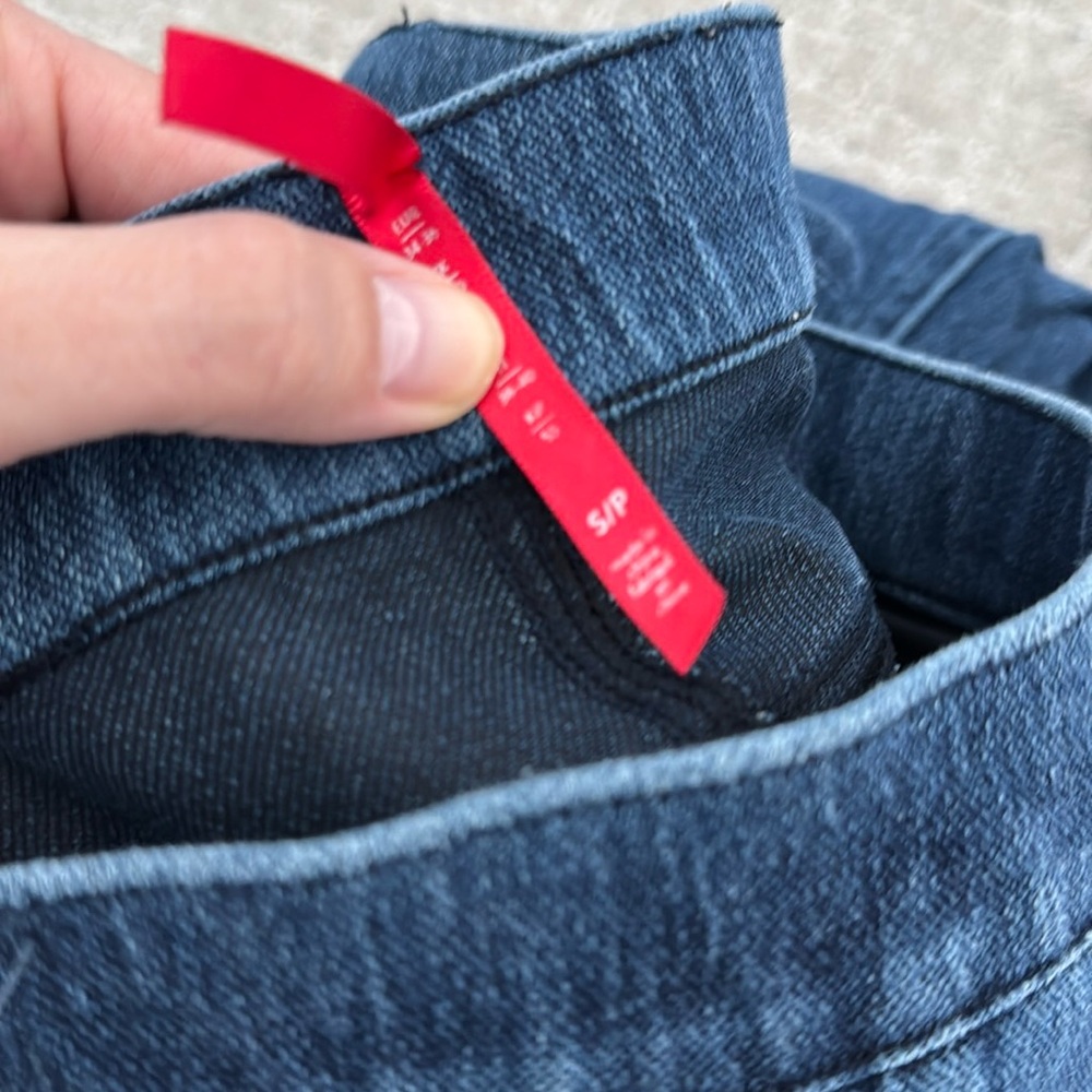 Spanx sweatpant jeans straight leg twilight rinse dark wash high rise waist - Picture 7 of 12